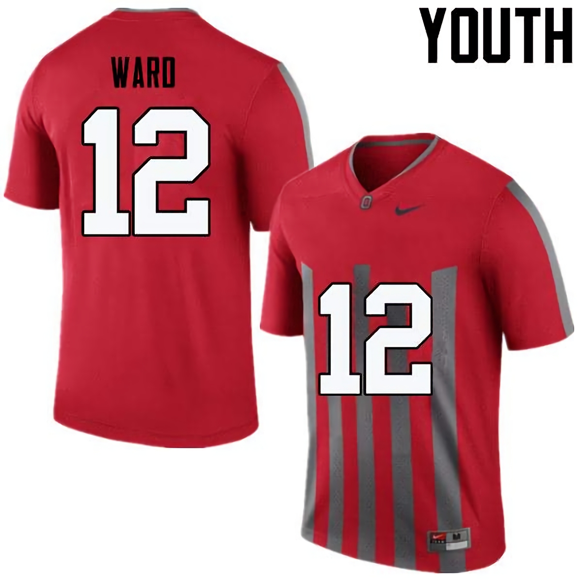 Denzel Ward Ohio State Buckeyes Youth NCAA #12 Nike Throwback Red College Stitched Football Jersey WGI5456CW